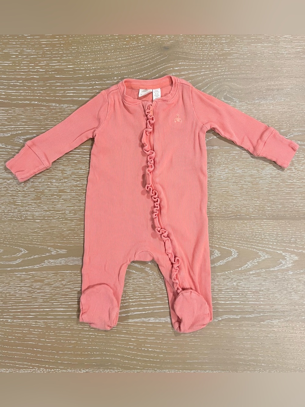 Baby Gap Ribbed Ruffle-Front Footed Sleeper Pajamas Coral Two-Way Zipper 0-3M